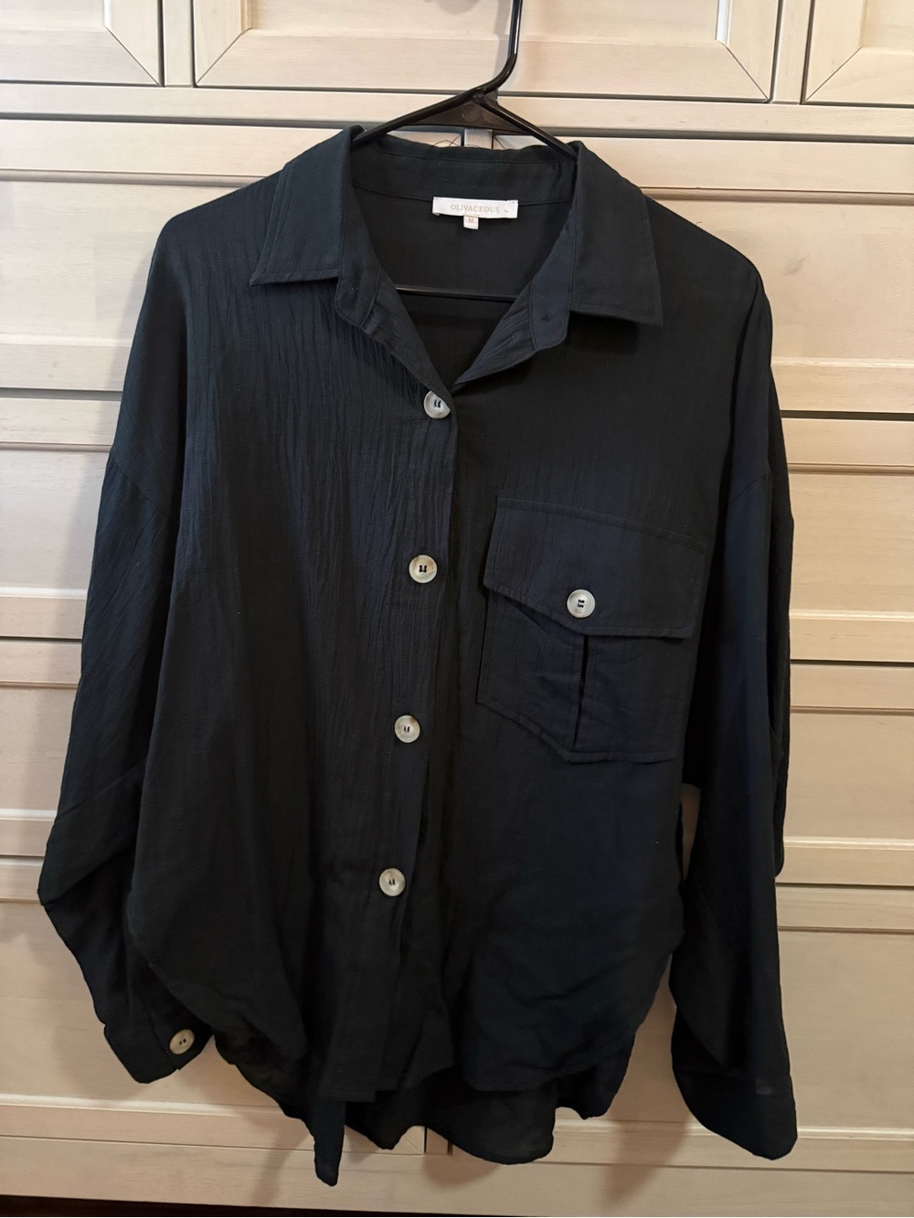 Vici Black Button-Front Lightweight Shirt Jacket